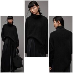 AllSaints Lock Roll Neck Sweater Black Asymmetrical Knit Women's Size Small